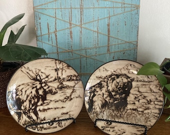 Mossy Oak Brown Salad Plates Bear Moose Cabin Rustic Lodge Dishes