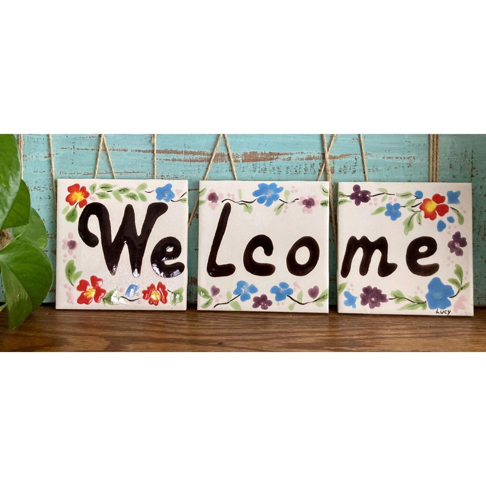 英国 H&R Johnson タイル23枚 希少 花柄 H & R Johnson England WELCOME Tiles Boho Unused Floral Backsplash