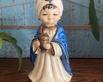 Vintage Josef Originals Christmas Wisemen Nativity Figurine Japan Chalkware Blue