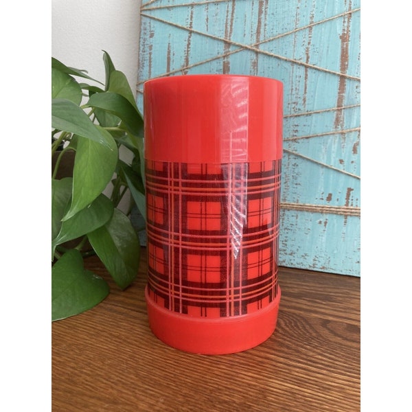 ALADDIN Vintage 70s Red Plaid Pint Wide Mouth Thermos USA EUC