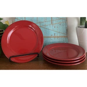 Set of 4 Waechtersbach Germany Fun Factory Cherry Red Salad Plates 8 1/4&quot;