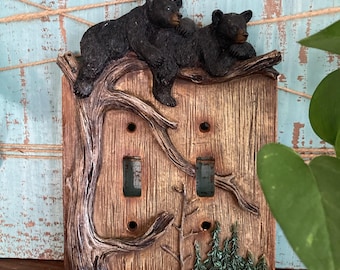 Black Bear Cub Double Toggle Light Switch Wall Plate Cover Cabin Lodge Decor