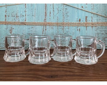 Vintage Federal 2” Clear Glass Beer Mug Shot Glass Set Of 4