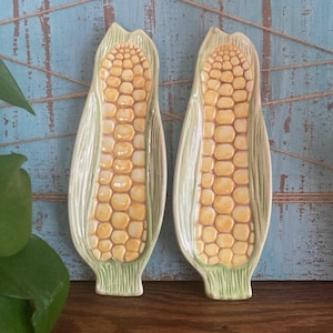 Vintage Gibson Corn on the Cob Servierschalen Teller Halter Keramik 2er Set