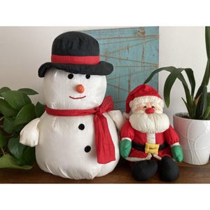 VTG Hallmark Santa Nylon Plush and Int. Silver Co Snowman Stuffed Christmas Lot