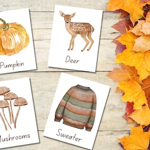 Plus de 30 cartes mémoire d'articles d'automne | Cartes assorties Montessori | Activité pour les tout-petits et les jeunes enfants | Art mural de salle de jeux | École à la maison imprimable
