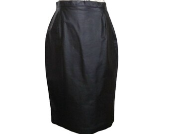 Black Leather Pencil Skirt Diamond Leathers El Paso TX Size 12 Vintage 80s Lined