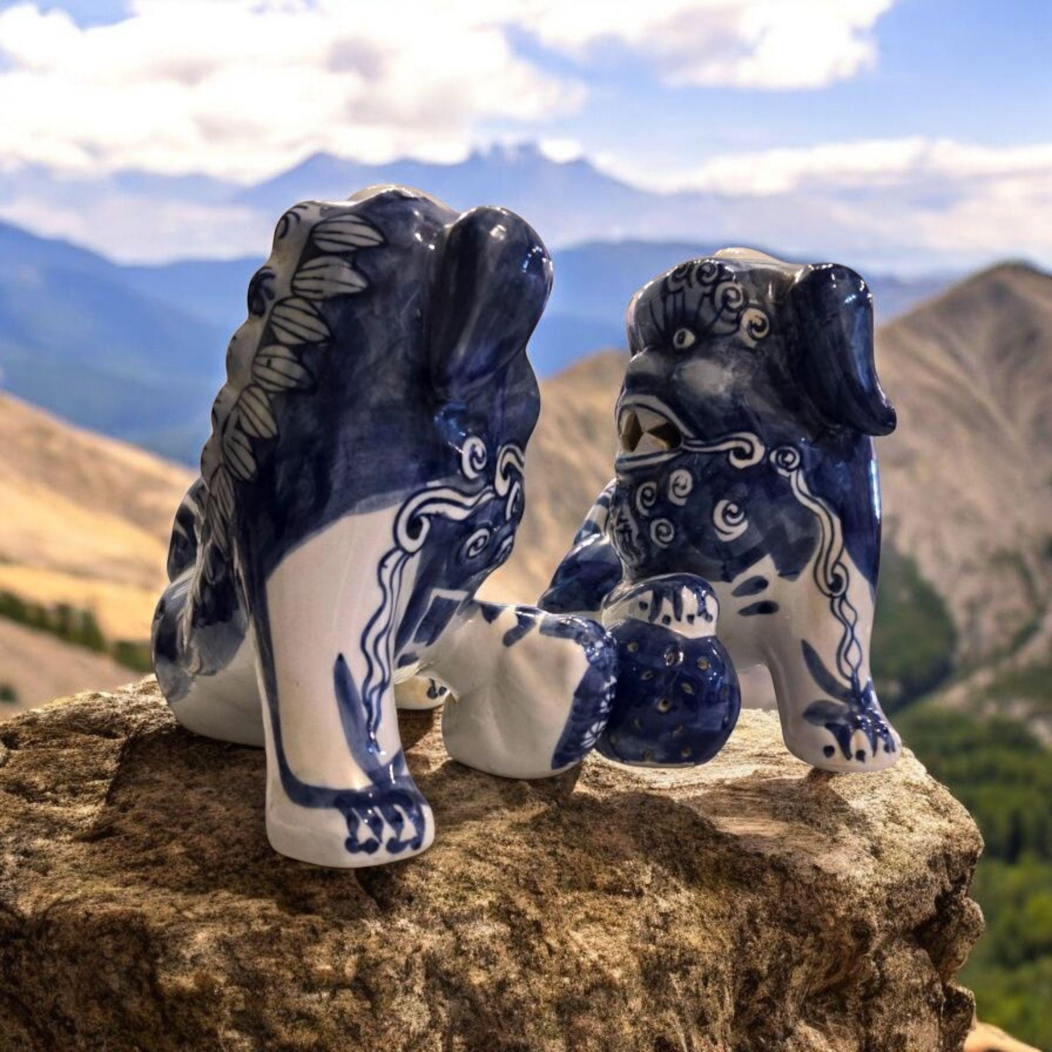 青い犬の置物 Blue White Foo Dogs - Etsy