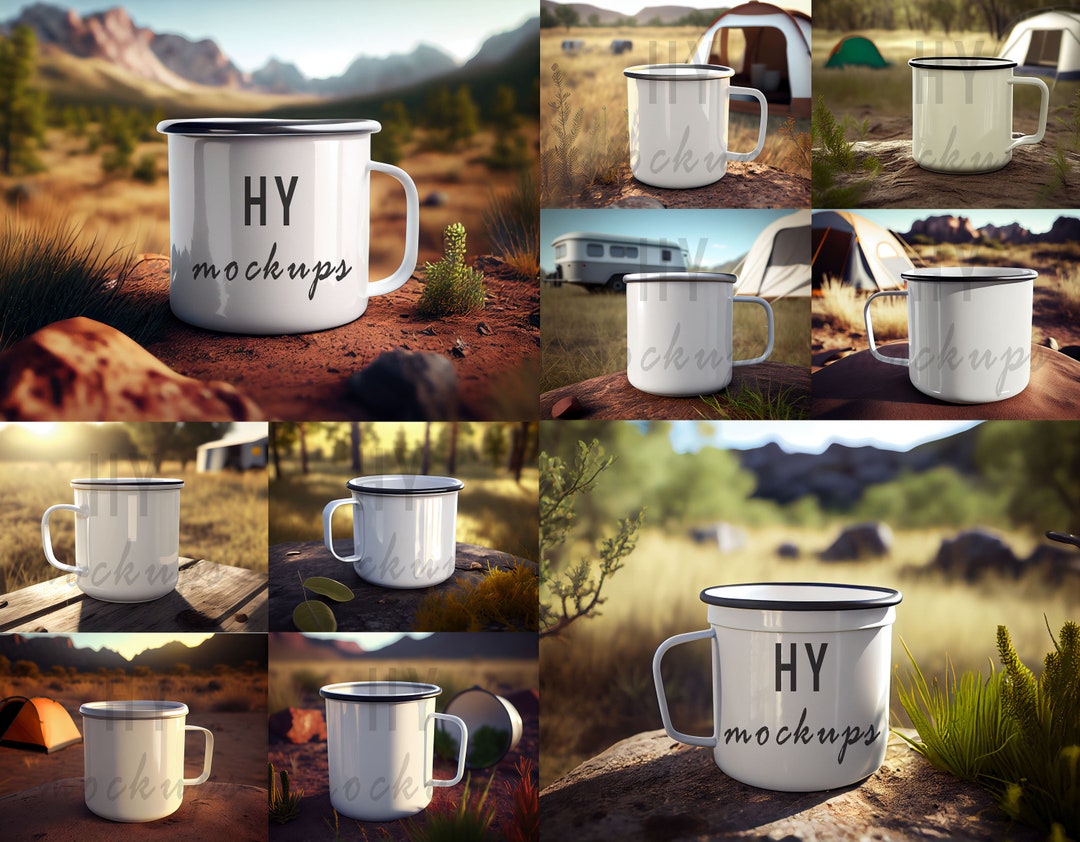 10 Enamel Camping Mug Mockup Camper Mug Mockups Bundle Mug Mockup Mockup Camp Mug Stock Photo