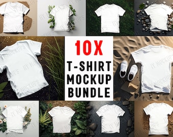 10x White T-Shirt Mockup Bundle, T-Shirt Mockup, 10x Unisex T-shirt Mock up, White Natural FrontTshirt Mockup, White Unisex T-shirt Mock Up