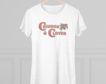 Crimson and Clover Classic Retro Women's Heather White tri blend tee - Tribute to Joan Jett Americana v.3
