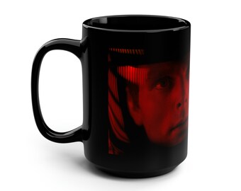 2001 Fan Art Black Mug, 15oz, Large Coffee cup, 2001 a space odyssey,  Classic Sci-Fi Movie, Stanley Kubrick, 1960s cinema, Dave Bowman