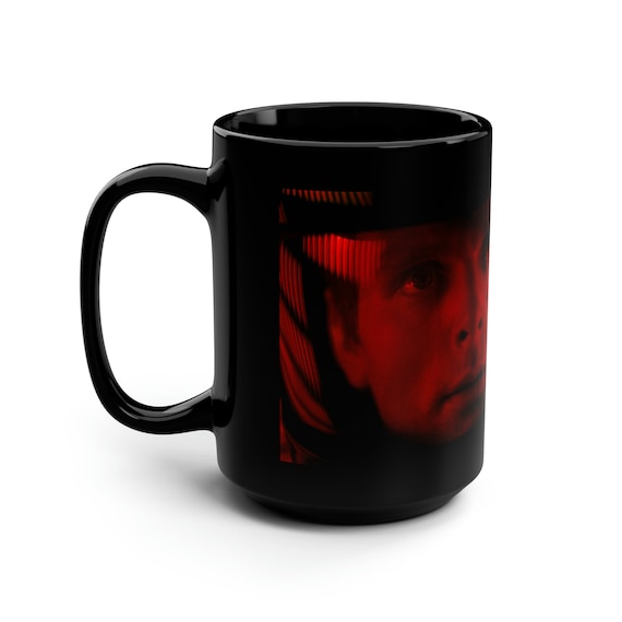 2001 Fan Art Black Mug, 15oz, Large Coffee cup, 2001 a space odyssey,  Classic Sci-Fi Movie, Stanley Kubrick, 1960s cinema, Dave Bowman