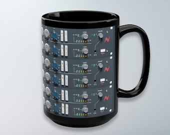 Recording Studio Audio Engineer NEVE rack Mic Pres British Sound, LARGE Black Mug, 15oz