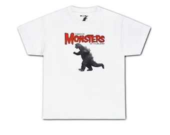 Famosos monstruos de Filmland Unisex Heavy Cotton Tee, camisa de fan de Godzilla, camiseta kaiju de ciencia ficción vintage de la década de 1960