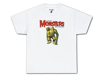 Famosos monstruos de Filmland Unisex Heavy Cotton Tee, camisa gigante de dos cabezas, camiseta vintage de monstruo de cine de ciencia ficción