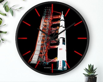 Saturn V Rocket Wall Clock | NASA Apollo Rocket Launch Space Decor, Space Exploration Celebration, Cool Control Room Style