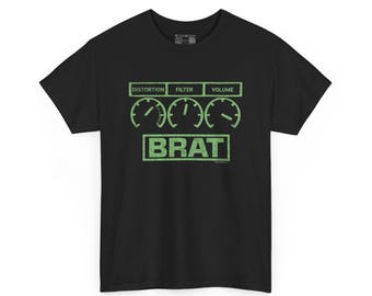 BRAT Rat Guitar Pedal Fuzz Distortion Box Brat Parody Unisex Heavy Cotton Tee, Music Lover Gift, Funny Graphic Tee, Band Merchandise Shirt