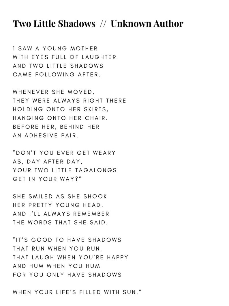 Two Little Shadows Poem Line Art Etsy Ireland