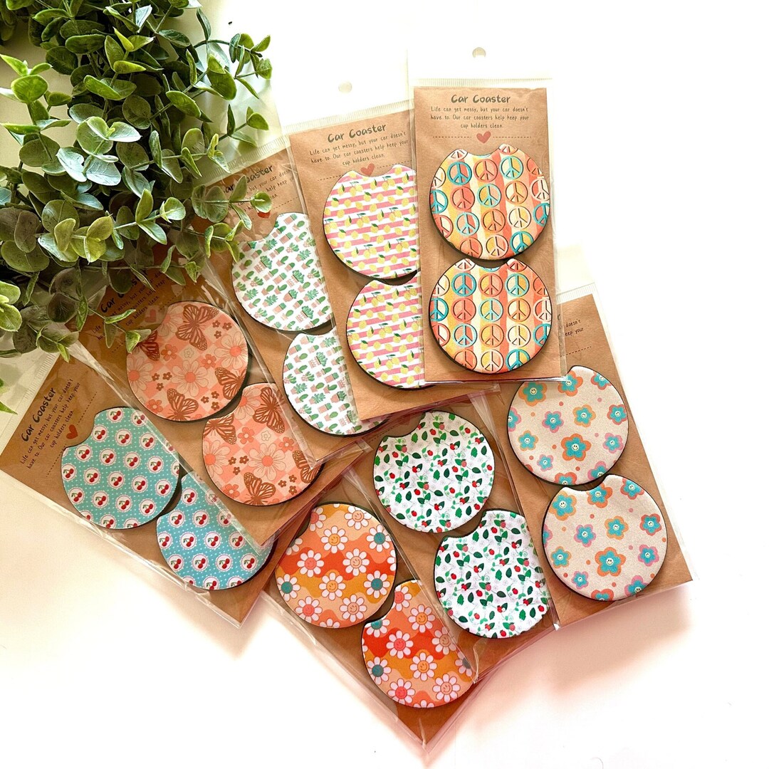 Car Coasters, Set of 2 Coasters, Girly Car Accessories, Cup Holder ...