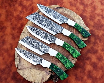Special Engraved Handmade J2 Steel Chef Set (5 Knives), Special Chef Set, Set of Five Knives, Gift for Her, Gift for mother, Kitchen Tool.