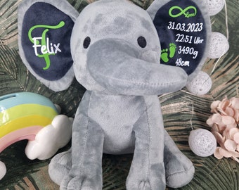 Kuscheltier personalisiert, Geschenk zur Geburt, Geschenk Baby, Elefant