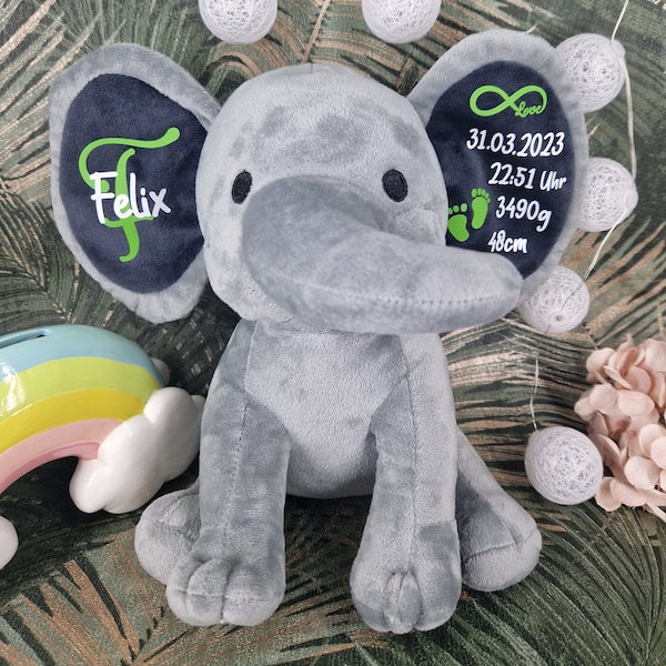 Kuscheltier personalisiert, Geschenk zur Geburt, Geschenk Baby, Elefant