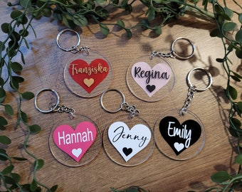 Schlüsselanhänger personalisiert mit Name und Herz, Acryl Anhänger, Geschenkidee