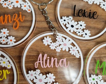 Schlüsselanhänger personalisiert mit Name, Gänseblümchen, DaisyFlower, Anhänger, Geschenk