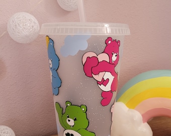 Trinkbecher mit Deckel und Strohhalm, Glücksbärchis,, Coldcup veredelt, Care Bear,Geschenk