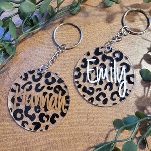 Keychain personalized leopard, tiger with name, acrylic pendant, gift