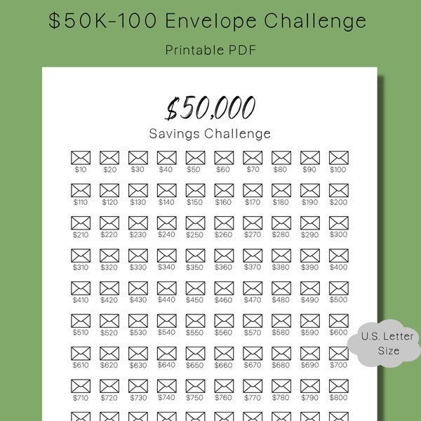 50K Savings Challenge, 100 Envelope Challenge, 50K in 100 Days, 100 Day Money Challenge, 50,000 Savings Tracker, Budget Challenge