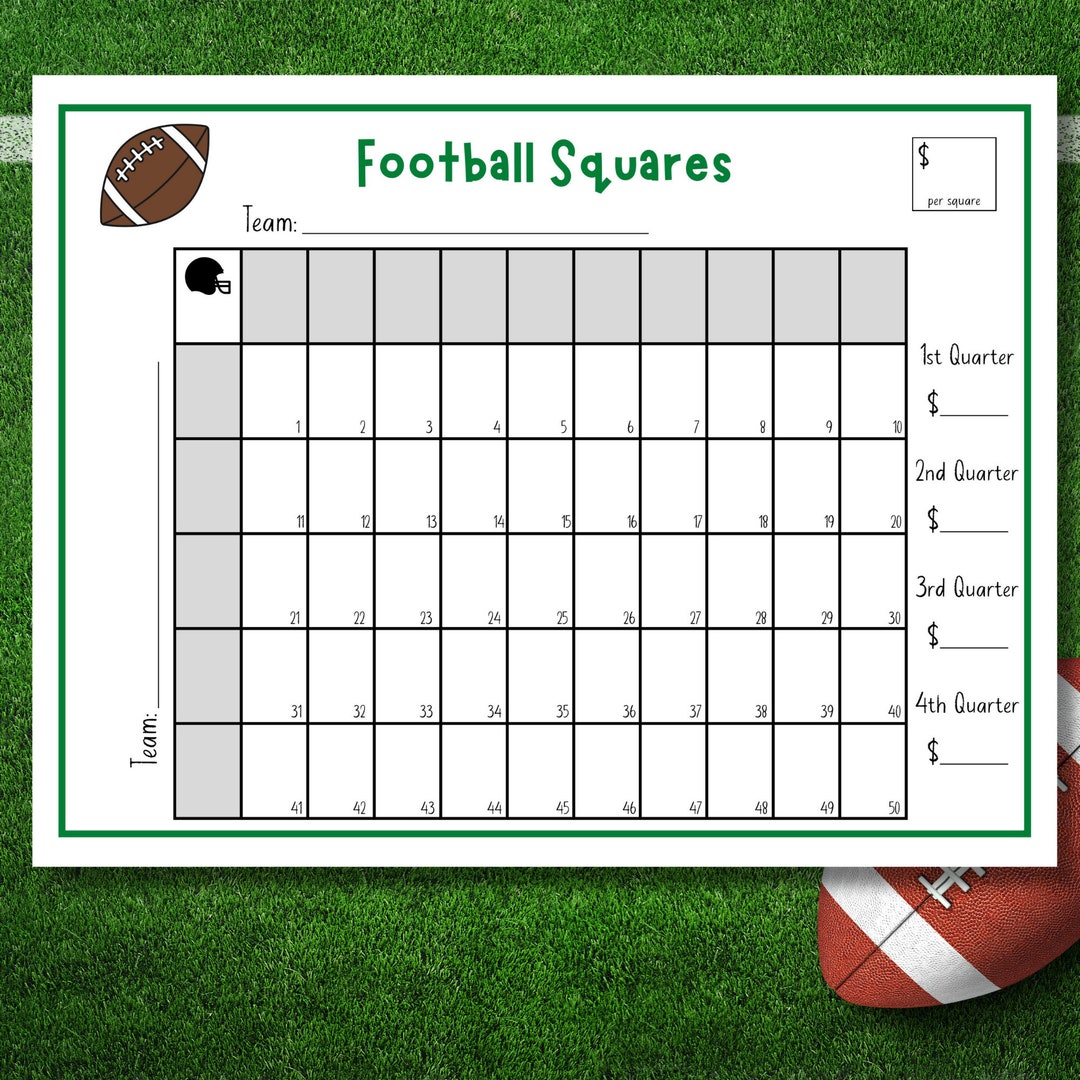 Football Squares Printable, Football Fundraiser, 50 Football Squares Football Squares Printable, Football Fundraiser, 50 Football Squares