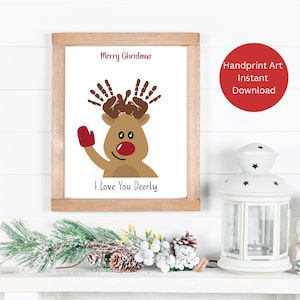 Reindeer Handprint Christmas Craft, I Love You Deerly Handprint Art, Kids Christmas Craft, Personalized Gift, Toddler Christmas Keepsake
