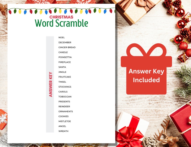 Christmas Word Scramble Printable Christmas Game Christmas Etsy