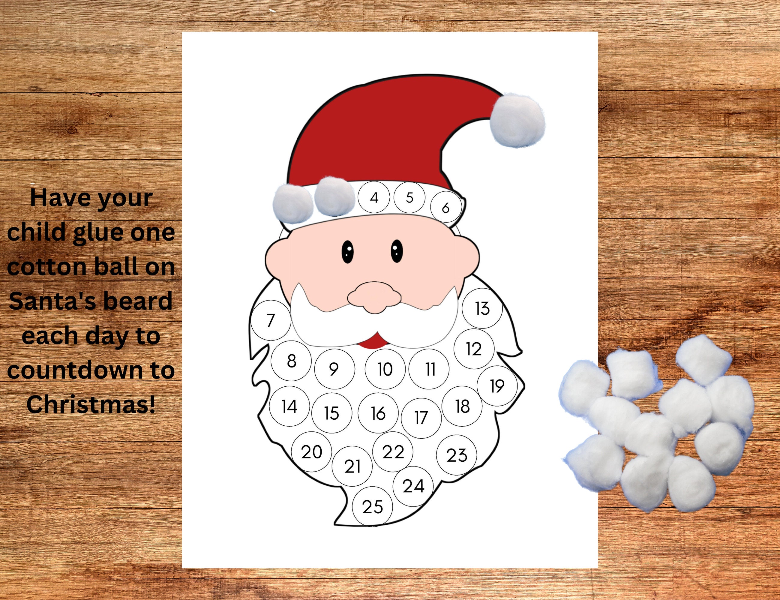 Santa Beard Cotton Ball Advent Calendar, Christmas Countdown for Kids ...