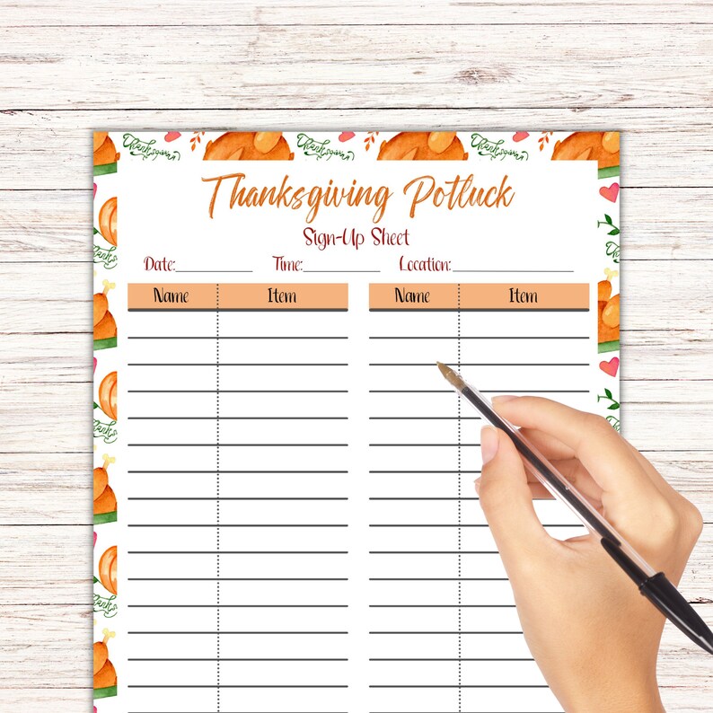 Thanksgiving Potluck Sign up Sheet, Friendsgiving Potluck Sign up Sheet ...
