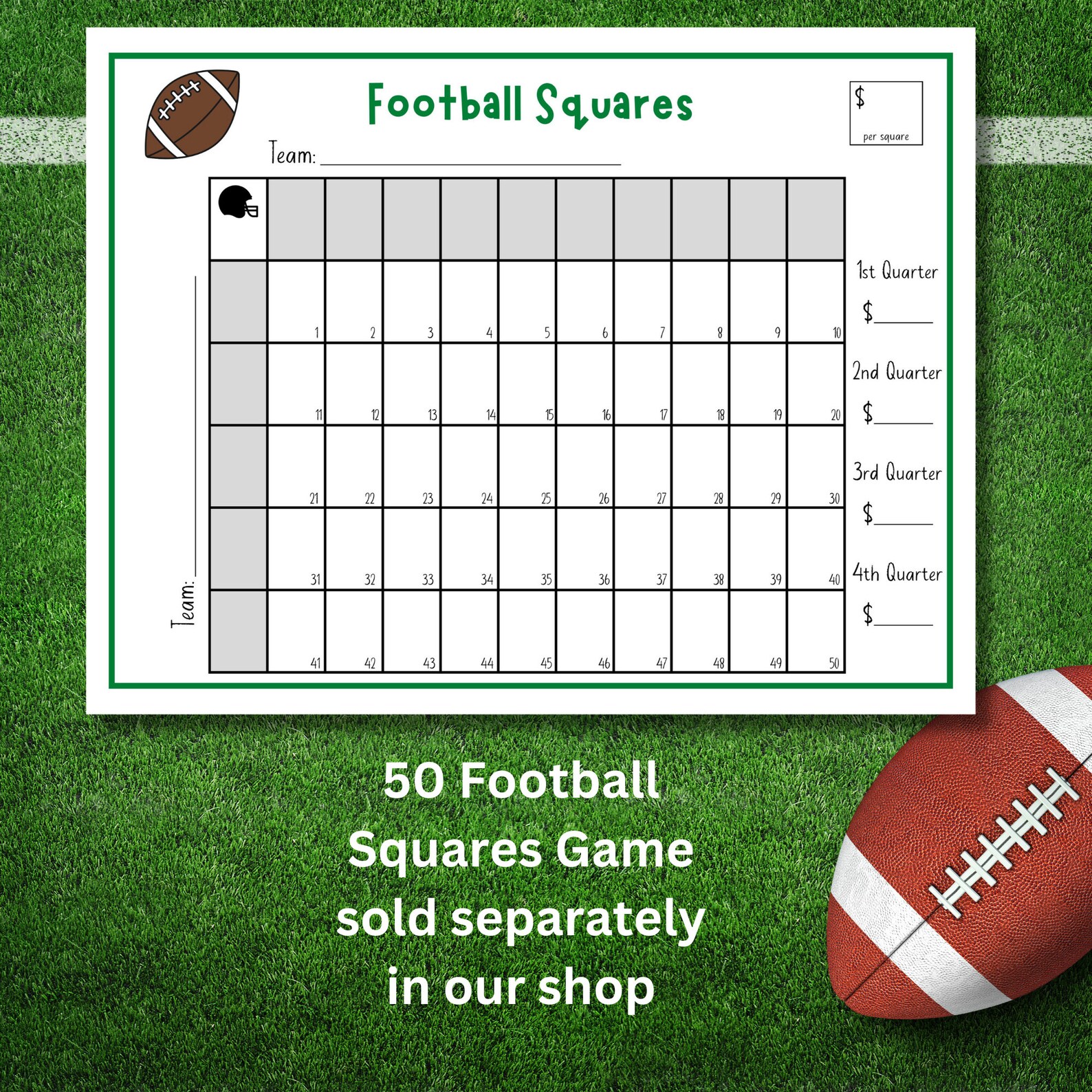 Football Squares Printable, Football Fundraiser, 100 Football Squares ...