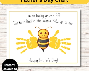 Father's Day Handprint Keepsake, Bee Handprint Craft for Kids, Fathers Day Handprint Art, Toddler Keepsake, Preschool Activity, Bumble bee