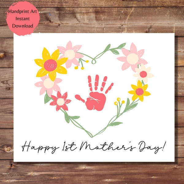 Mother's Day Handprint Art, First Mother's Day, Flower Handprint Craft, Printable Handprint Craft for Mom, Do It Yourself Mother's Day Card