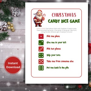 Christmas Candy Dice Game, Christmas Dice Game, Printable Christmas Party Games for Kids, Holiday Party Games, Fun Christmas Classroom Game