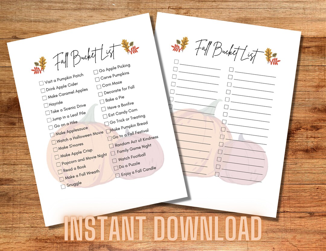 Fall Bucket List Printable Autumn Bucket List Fall Family - Etsy