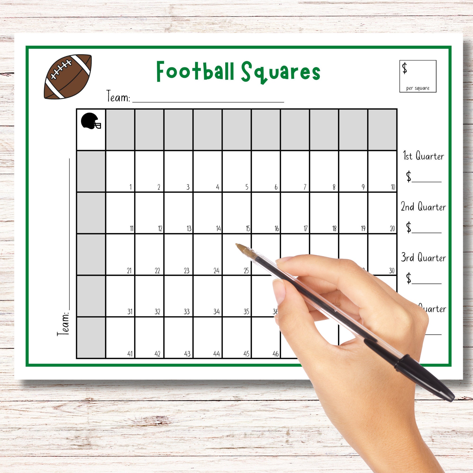Football Squares Printable, Football Fundraiser, 50 Football Squares ...