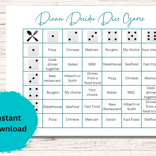 Dinner Dice Etsy