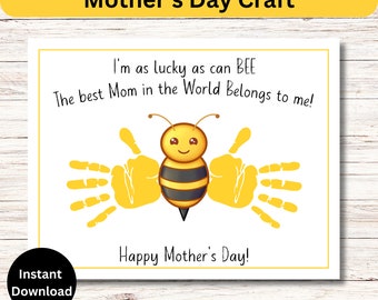 Manualidad con huella de mano para el Día de la Madre, Arte con huella de mano de abeja, Regalo para mamá primeriza, Regalo preescolar para mamá, Tarjeta del Día de la Madre para un niño pequeño, Recuerdo para bebé