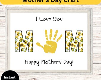 Mother's Day Printable, Mom Handprint Art, Mother's Day Handprint Craft for Kids, DIY Mother's Day Card, Toddler Activity, Sunflower Art