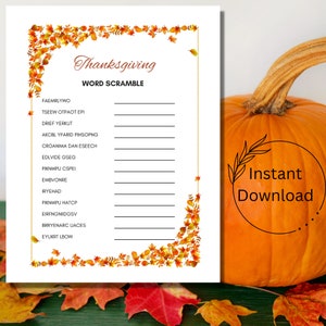 Thanksgiving Word Scramble Game | Thanksgiving Printable Games | Friendsgiving Games | Turkey Day Fun