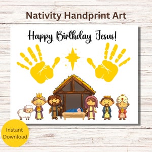 Happy Birthday Jesus Handprint Art, Christmas Nativity Handprint, Printable Kid&#39;s Handprint Art, Christmas Handprint Activity, Sunday School