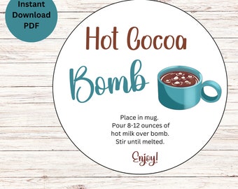 Hot Cocoa Bomb Tag, Hot Chocolate Bomb Tags, Printable Hot Cocoa Bomb Gift Tag, Christmas Printable Labels or Stickers, Cocoa Bombs