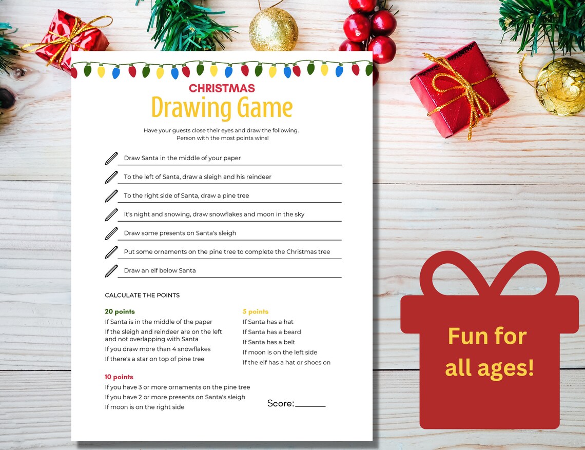 Christmas Drawing Game, Printable Christmas Drawing Challenge